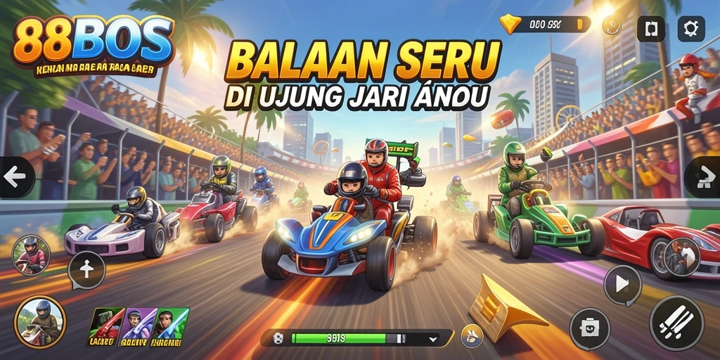 Gameplay seru 88BOS dengan balapan mendebarkan di trek berliku.