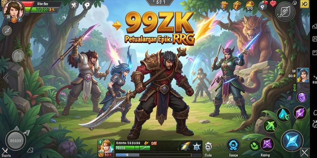 Menampilkan aksi pertempuran seru dalam dunia RPG 99ZK.