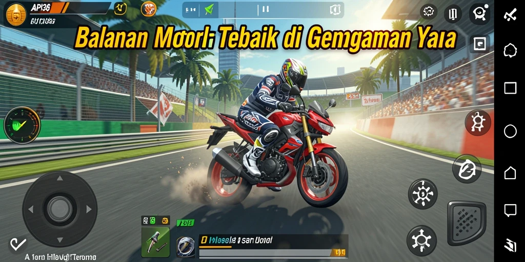 Tampilan gameplay seru dalam API36 saat balapan motor.