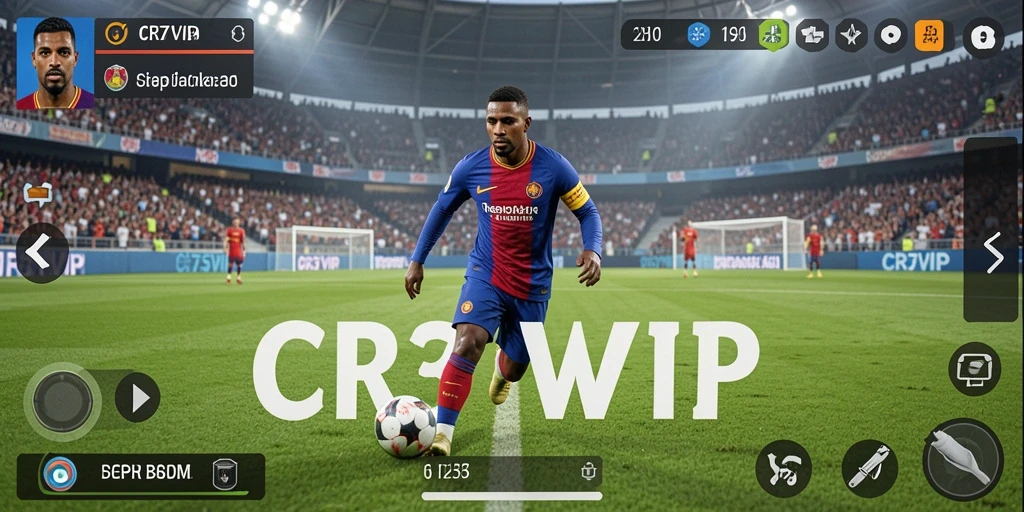Tampilan gameplay utama CR7VIP yang menunjukkan aktivitas manajer di lapangan.