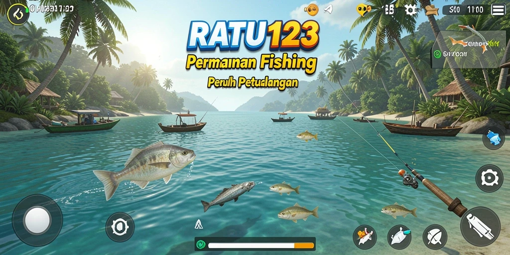 Tampilan gameplay dari RATU123 menunjukkan pengalaman memancing yang seru.