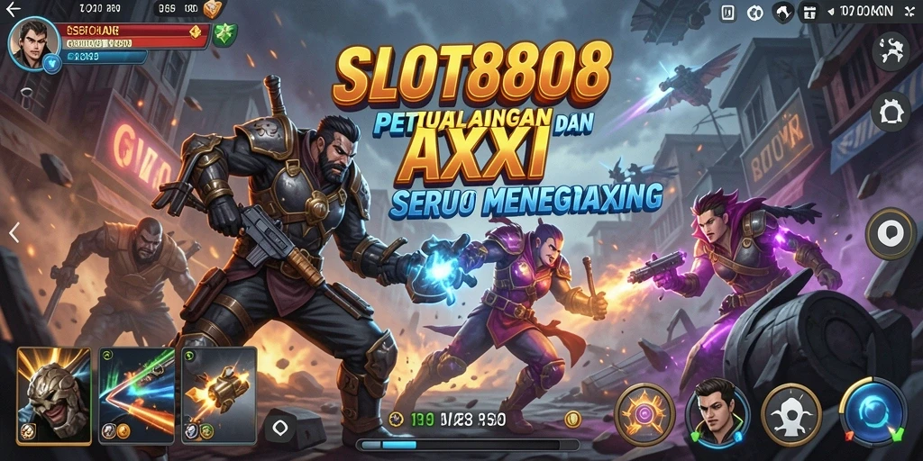 Screenshot menampilkan aksi seru dalam game SLOT8808 di medan perang.