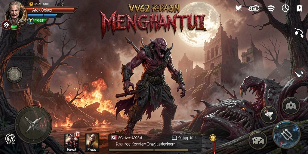 Tampilan gameplay seram di VV62 dengan elemen kegelapan yang mencekam.